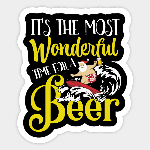 Christmas In July Santa Hawaiian Funny Wonderful Beer Sticker by folidelarts